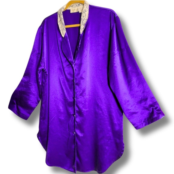 90s Victoria’s Secret Satin Button Down, Lace Collar, Sm, Gold Label Jewel Tone - Picture 9 of 9